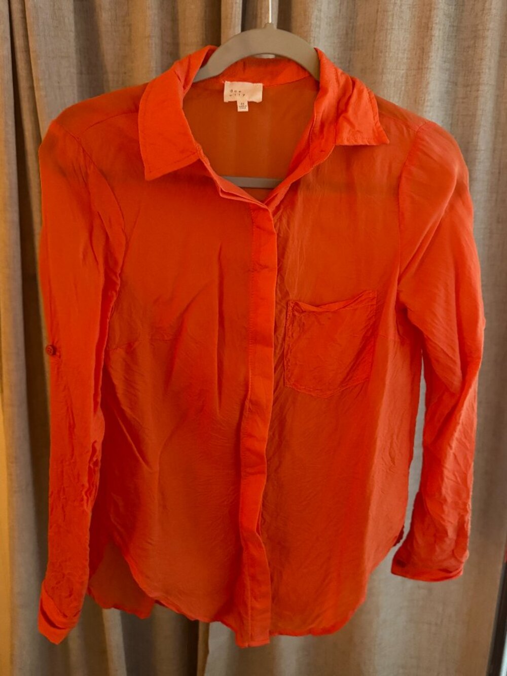 Dee Elly Bright Orange Button Front Blouse XS